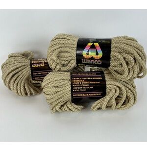 Vintage 70s Wenco 6mm Braided Macrame Cord 50 Yards Lot of 3 Beige/Tan
